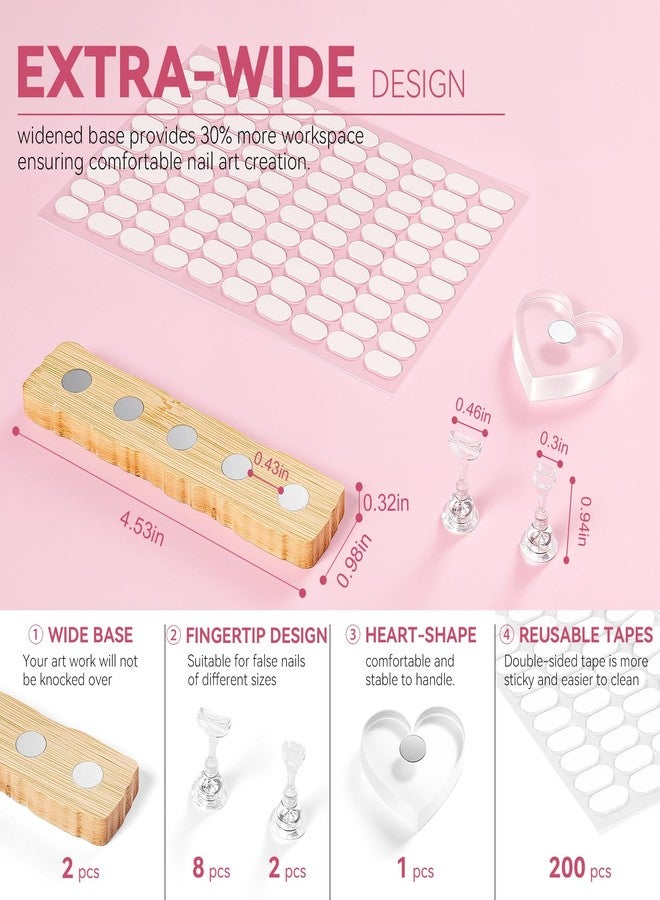 ESUOHYM Nail Stand for Press On Nails Art Display Practice 2 Sets, 1 Heart Shaped Acrylic Magnetic Nail Stands, Fake Nail Holder Tips With 200 PCS Double-Sided Tape, Nail Kit Home DIY Salon Supplies - Image 4